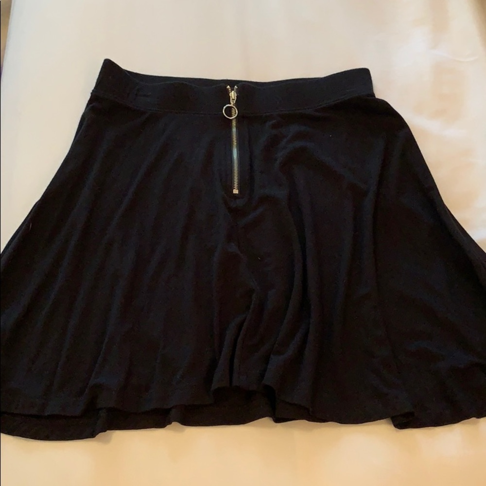 front zipper black skater skirt